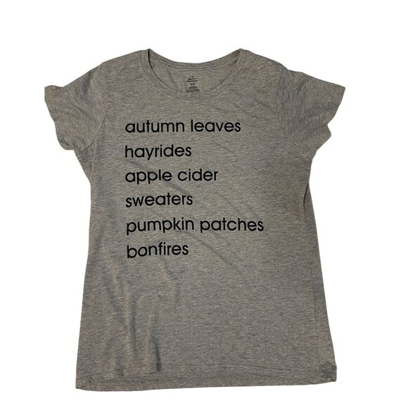 Fall autumn novelty tee top XL (16-18) short sleeve scoop neck black on gray - Picture 5 of 8